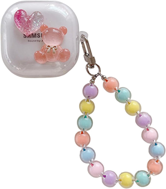 AOLABOKY Earphone Case for Samsung Galaxy Buds Live/Buds Pro/Buds 2 Charging Box,Cute Cartoon Bear Rabbit Transparent Earphone Protective Case with Keychain (Bear)  AOLABOKY   