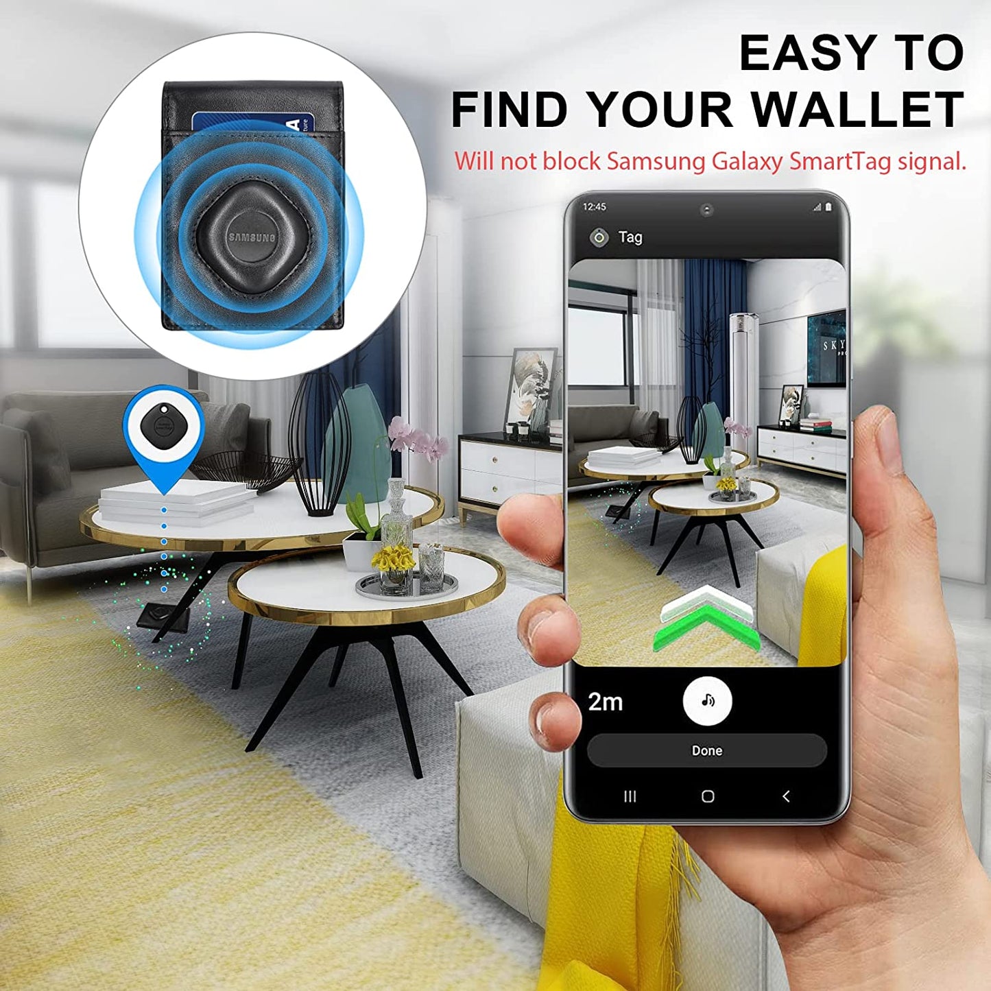 Wallet for Men Compatible with Samsung Smart Tag Plus/Smart Tag Wallet, RFID Blocking Bifold Wallet with Galaxy Smarttag Plus/Smarttag Holder, Genuine Leather Cash Credit Card Holder with Gift Box  Phelinta   