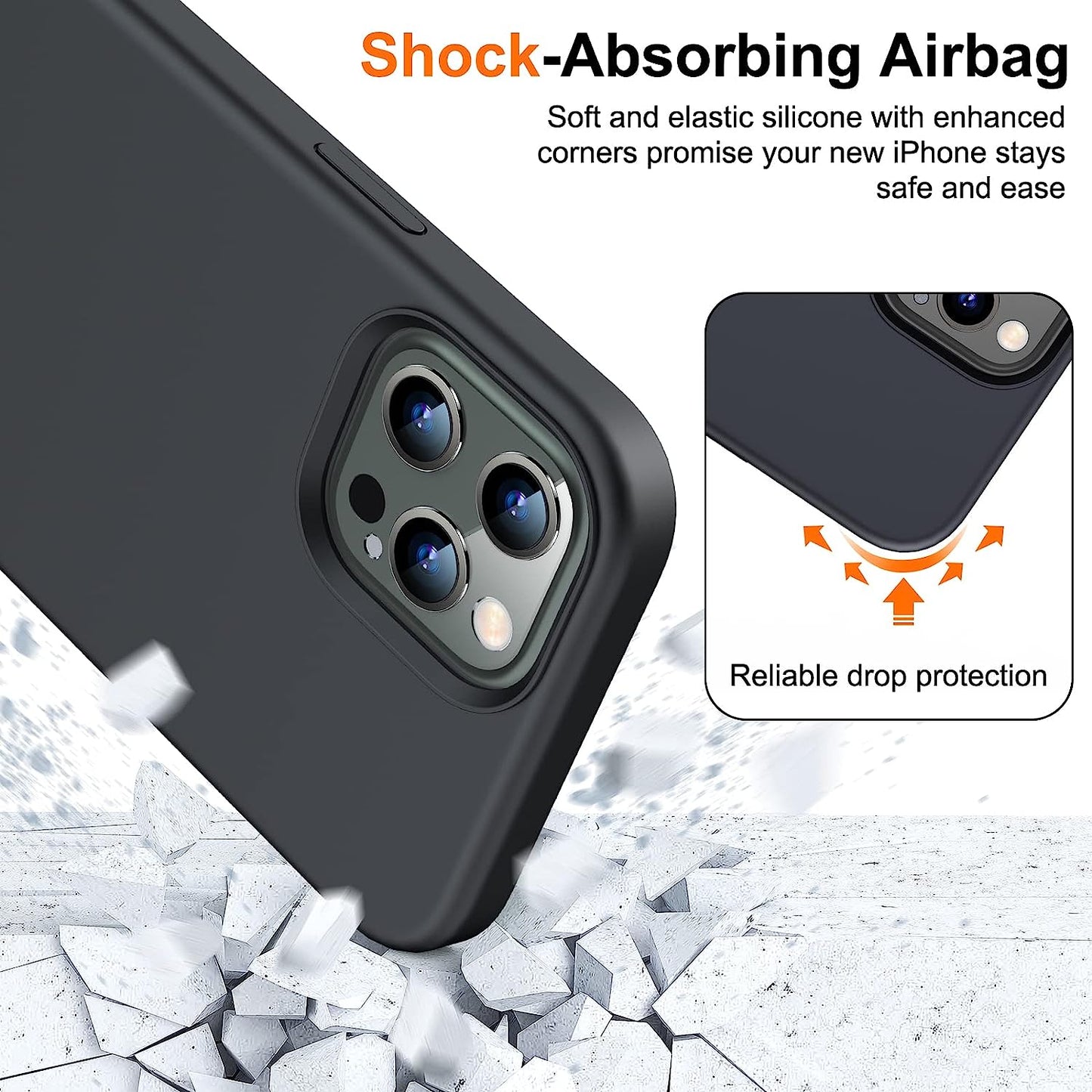 Uyiton [5 In1] Liquid Silicone Iphone 12 Pro Max Case, [Drop Protection] [Full Covered] Shockproof Slim Thin Cover with Microfiber Lining, with 2Xscreen Protector +2Xcamera Lens Protector-Black  Uyiton   