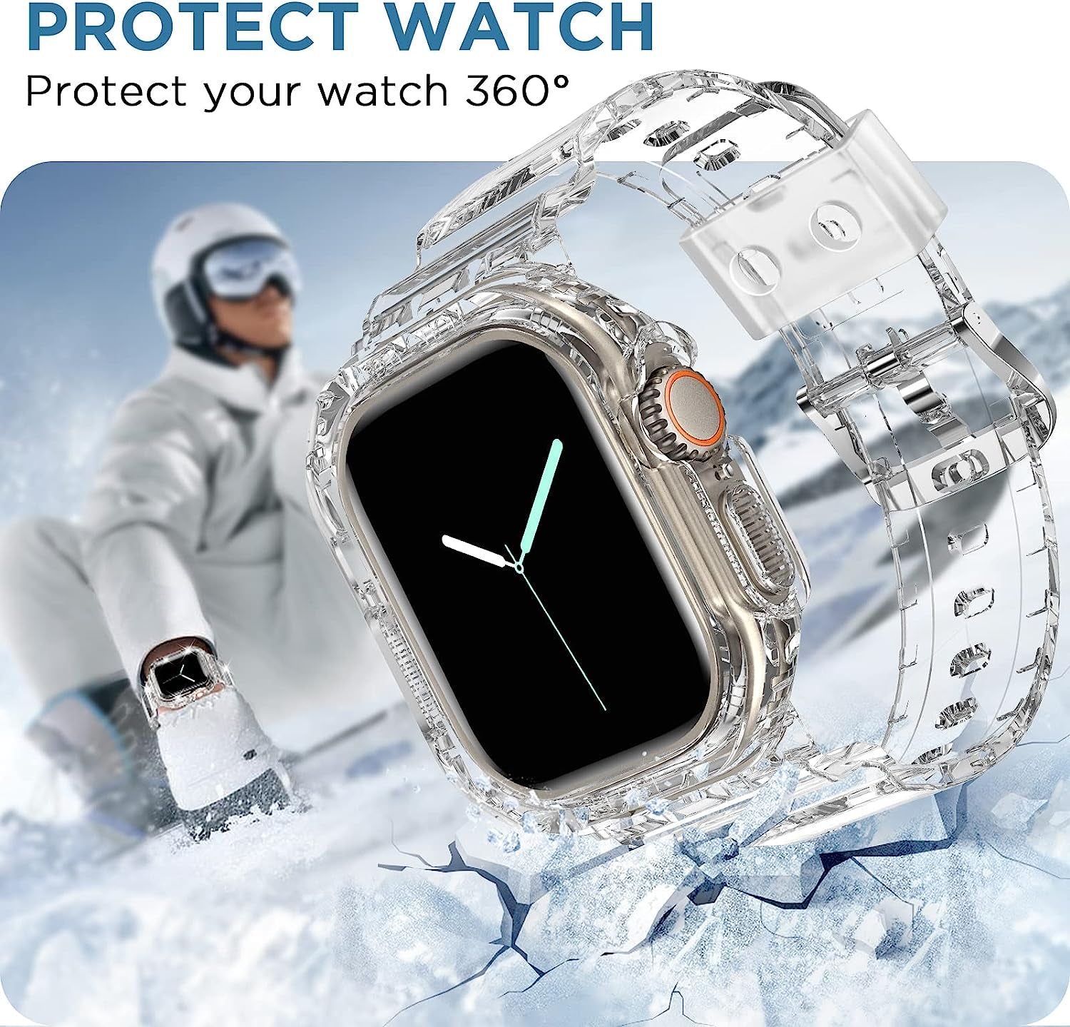 DABAOZA Compatible for Clear Apple Watch Band 45Mm 44Mm 42Mm 41Mm 40Mm 38Mm Ultra, Men Women Watch Band with Case Sport Jelly Transparent Strap for Iwatch Series 8 7 6 5 4 3 2 1 SE  DABAOZA   