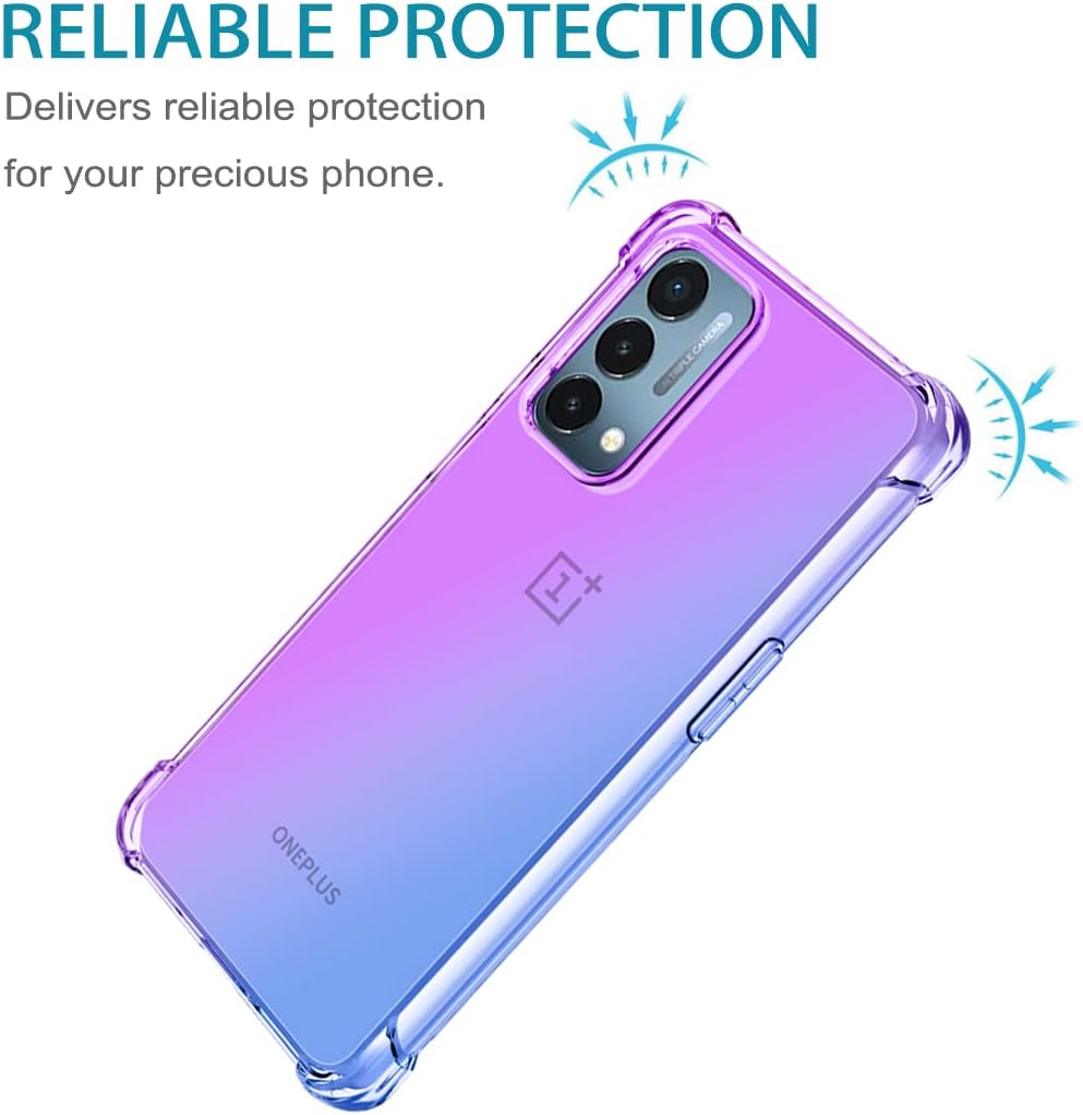 Vokuha for Oneplus Nord N200 5G Case with Tempered Glass Screen Protector, Cute Clear Gradient Slim Shockproof TPU Back Phone Protective Cover for Oneplus Nord N200 5G (Purple/Blue)  Vokuha   