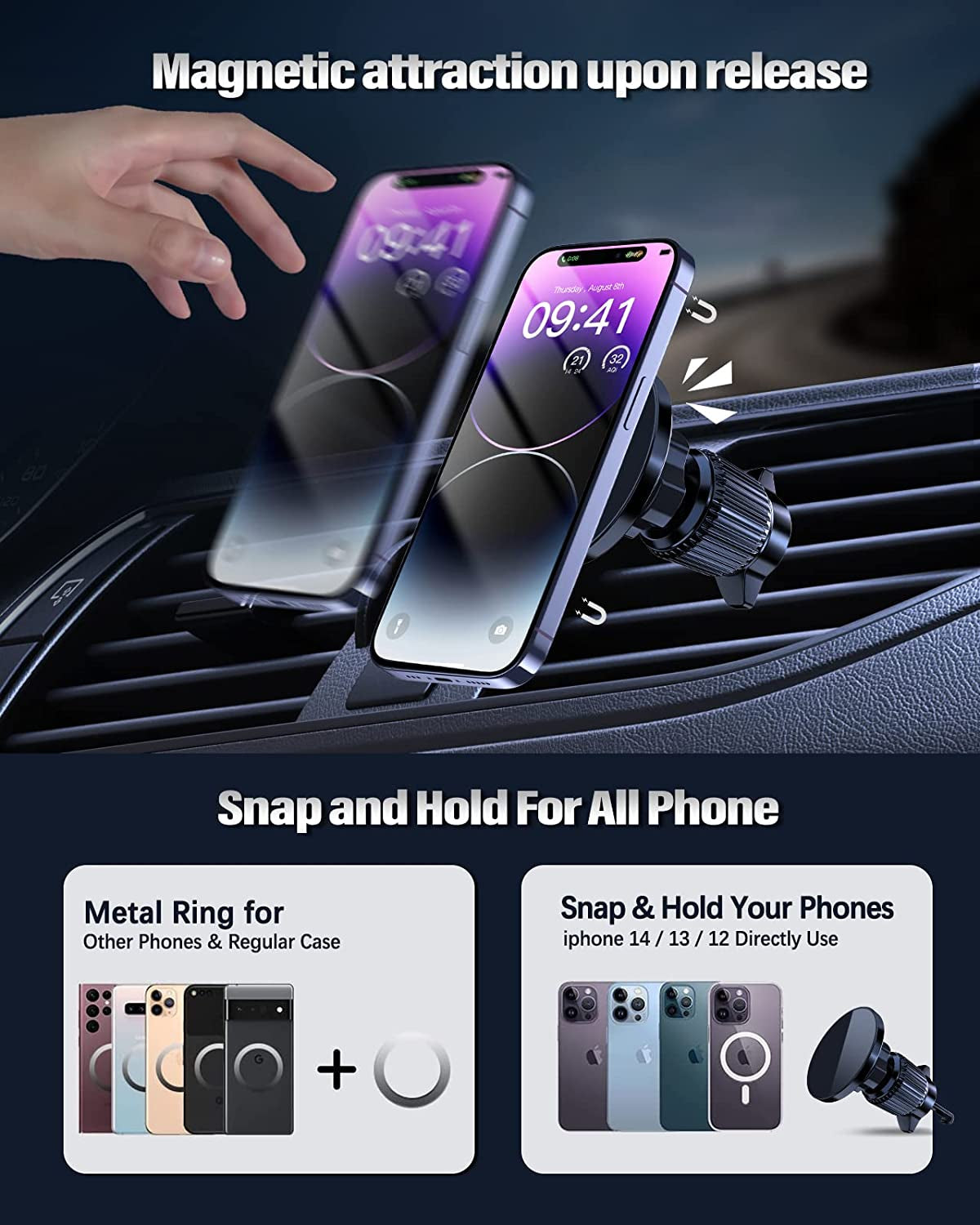 2 Pack Magsafe Car Mount [20 Powerful Magnets] Magnetic Phone Holder for Car Hands Free Iphone Car Holder Mount 360° Adjustable Air Vent Phone Holder Fit for Iphone 14 13 12 Series and Magsafe Case  shenzhen gamily technology co.,ltd   
