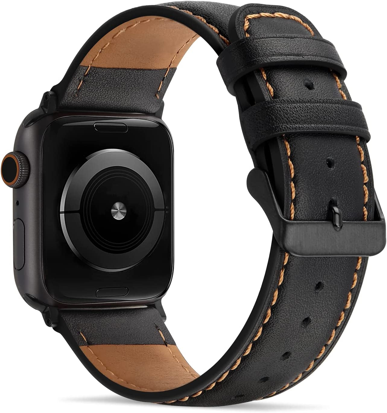Tasikar Bands Compatible with Apple Watch Band 49Mm 45Mm 44Mm 42Mm Men Genuine Leather Replacement Bands Compatible with Apple Watch Ultra Series 8 7 (45Mm) SE 6 5 4 (44Mm) 3 2 1 (42Mm) - Black  Tasikar   