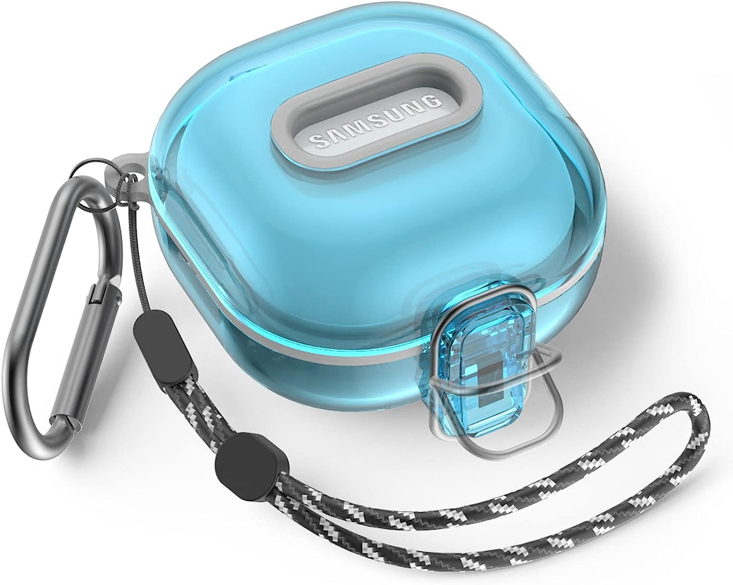 WOFRO [Secure Lock] Clear Case for Samsung Galaxy Buds 2 Pro/Galaxy Buds 2/Galaxy Buds Pro/Galaxy Buds Live Earbuds, Shock-Absorbing Protective Cover Skin Hard with Carabiner & Lanyard(Clear Purple)  WOFRO Clear Blue  