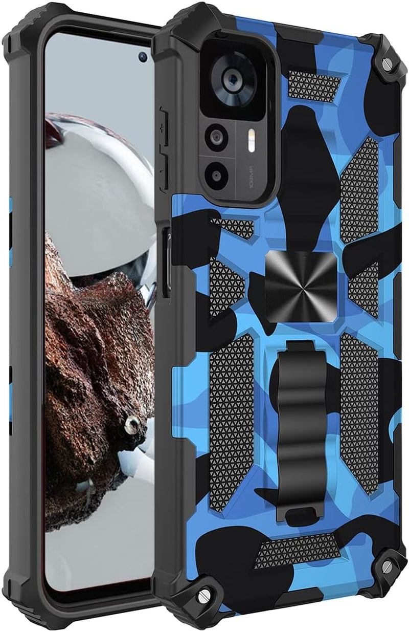 Ysnzaq Outdoor Camouflage Case for Xiaomi 12T 6.67", Heavy Duty Shockproof Protection with Magnetic Bracket Phone Cover for Xiaomi 12T/12T Pro/Redmi K50 Ultra MC Army Green  Ysnzaq Dark Blue  