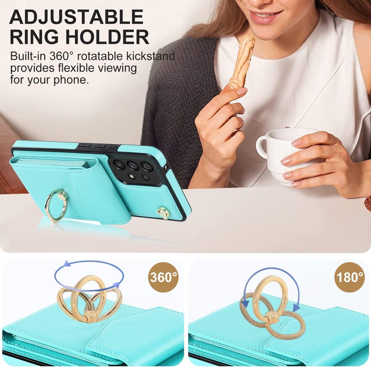 Asuwish Phone Case for Samsung Galaxy A53 5G Wallet Cover with Tempered Glass Screen Protector and RFID Blocking Ring Credit Card Holder Cell Accessories a 53 G5 53A SM A536U 6.5" 2022 Women Men Teal  Asuwish   