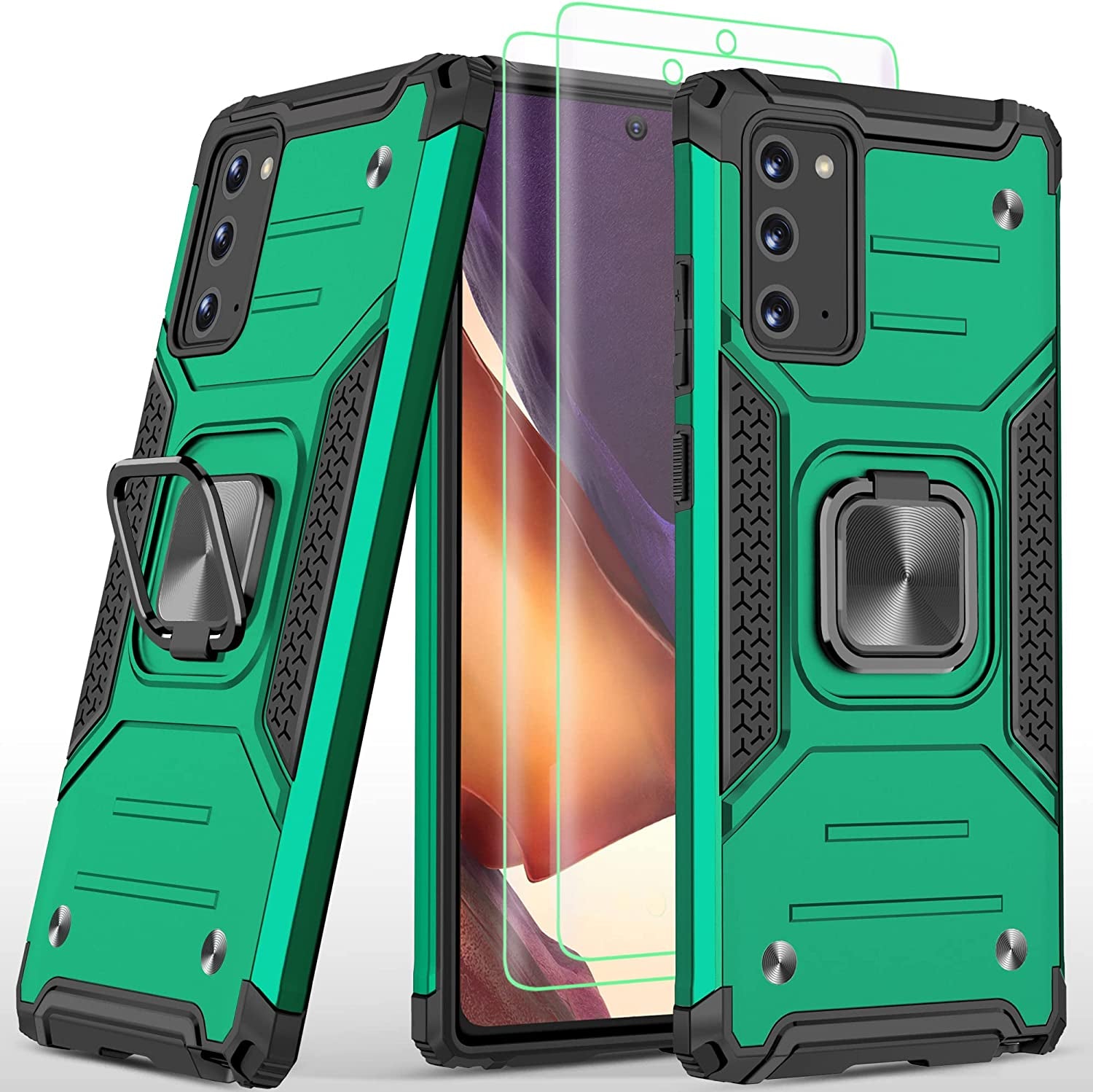 AYMECL for Note 20 Case, Samsung Galaxy Note 20 Case with Self Healing Flexible TPU Screen Protector[2 Pack], Military Grade with Kickstand Protective Case for Samsung Galaxy Note 20 5G-Blue  AYMECL Note 20 Dark Green  