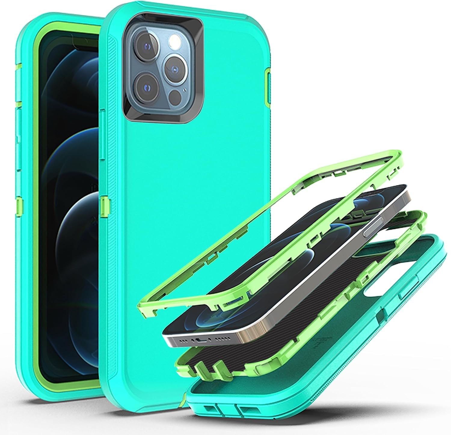 Ymhxcy for Iphone 11 Pro Case Shockproof Dropproof Dust-Proof Drop Proof 3-Layer Durable Phone Case Heavy Duty Protection Phone Case Cover for Apple Iphone 11 Pro 5.8“ Blue and Turquoise  YmhxcY Aqua Blue/Lime Green  