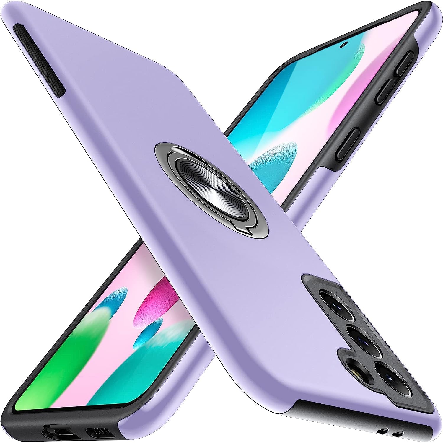 JAME Designed for Samsung Galaxy S21 Case (Not for S21 plus & S21 Ultra), Slim Tough Rugged Shockproof Protective Case with Metal Ring Kickstand for Samsung Galaxy S21 6.2 Inch, Pink  JAME Purple  