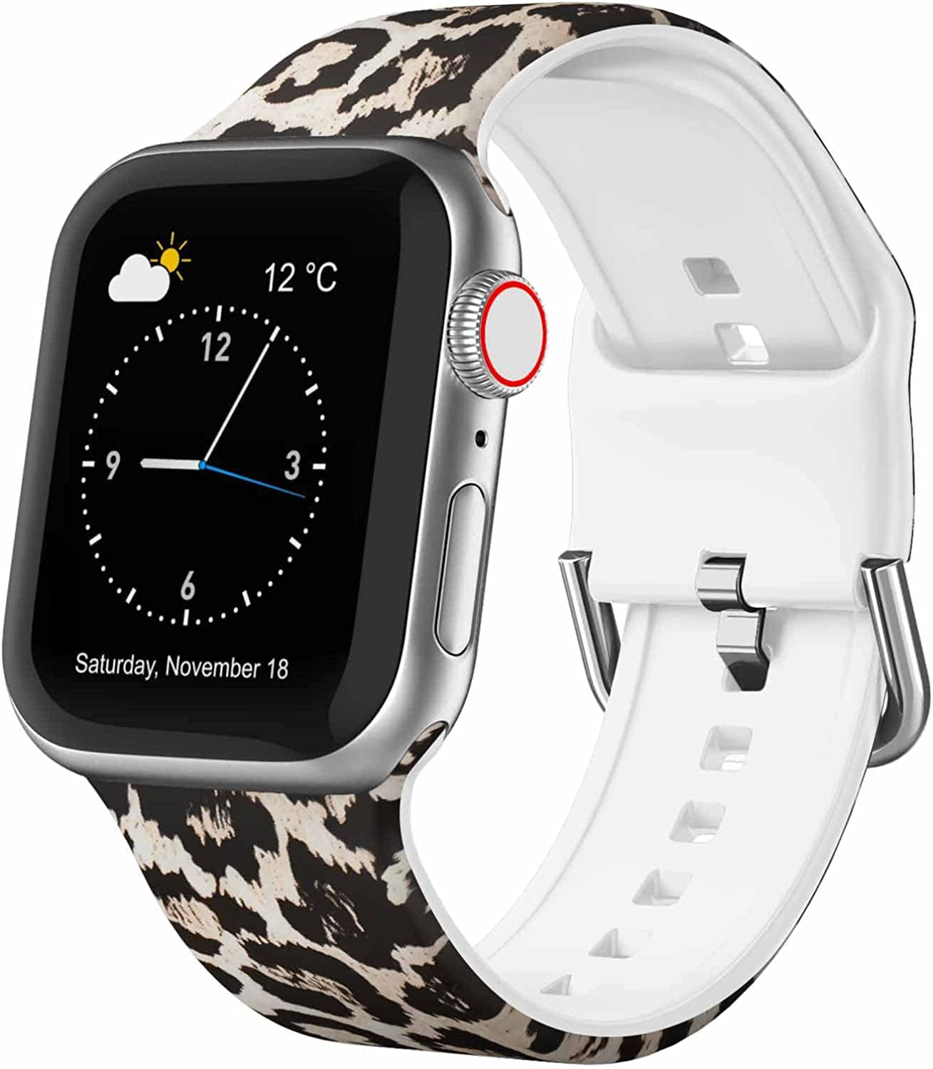 Sport Band Compatible with Apple Watch Bands 49Mm 45Mm 44Mm 42Mm 41Mm 40Mm 38Mm, Soft Silicone Wristbands Replacement Strap with Classic Clasp for Iwatch Series SE 8 7 6 5 4 3 2 1 Ultra for Women Men  Recoppa Leopard 38mm/40mm/41mm 