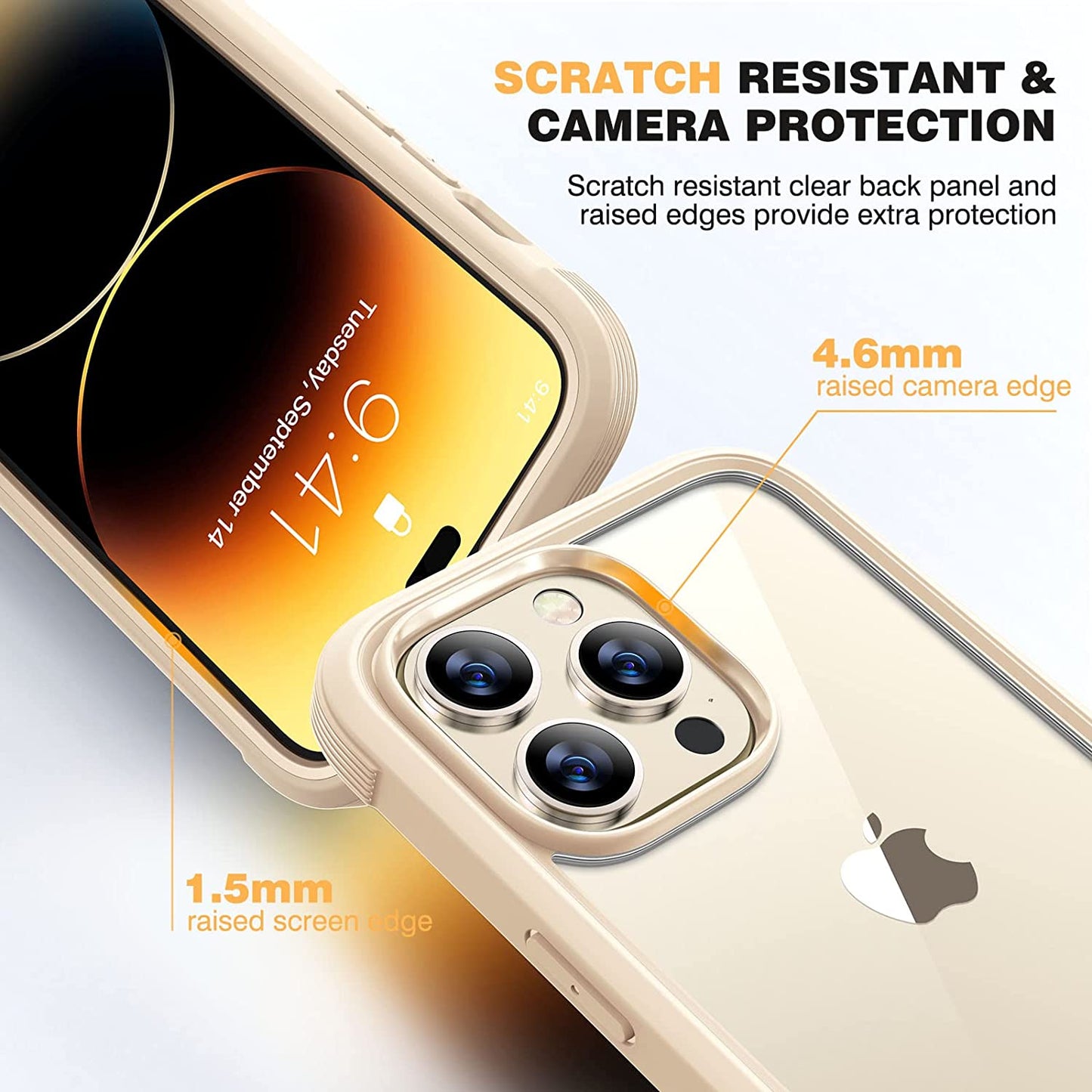 Diaclara Designed for Iphone 14 Pro Case 6.1’’, [2023 Upgraded] Full Body Rugged Case W/Built-In Touch Sensitive Anti-Scratch Screen Protector+9H Tempered Glass Camera Lens Protector (Bean Yellow)  Diaclara   