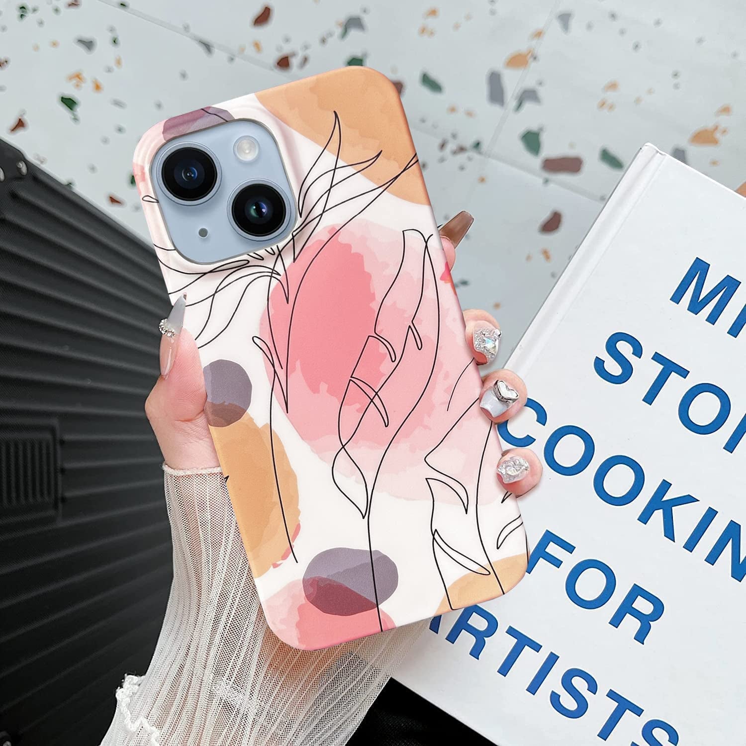 J.West Compatible with Iphone 14 Case 6.1" Cute Boho Style Leaf Soft Silicone Rubber Shockproof Cute Floral Pattern Design Slim Fit Anti-Scratch Phone Protective Case Cover for Women Girl Pink Orange  J.west   