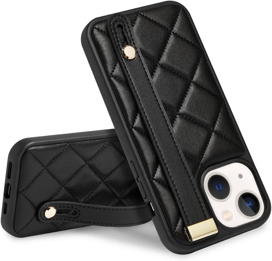 ZVE Iphone 11 Pro Stand Case Quilted Leather Cover, Shockproof Case with Kickstand for Women Strap Cover Case Compatible with Iphone 11 Pro, 5.8 Inch-Black  ZVE Black Iphone 14 Plus 6.7" 