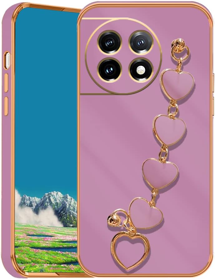 Jancyu Compatible with Oneplus 11 Case Silicone,Shockproof Phone Case for Oneplus11 with Strap Love Slim Protective Accessories Cute Cover for Women Girls (Purple)  Jancyu Purple  