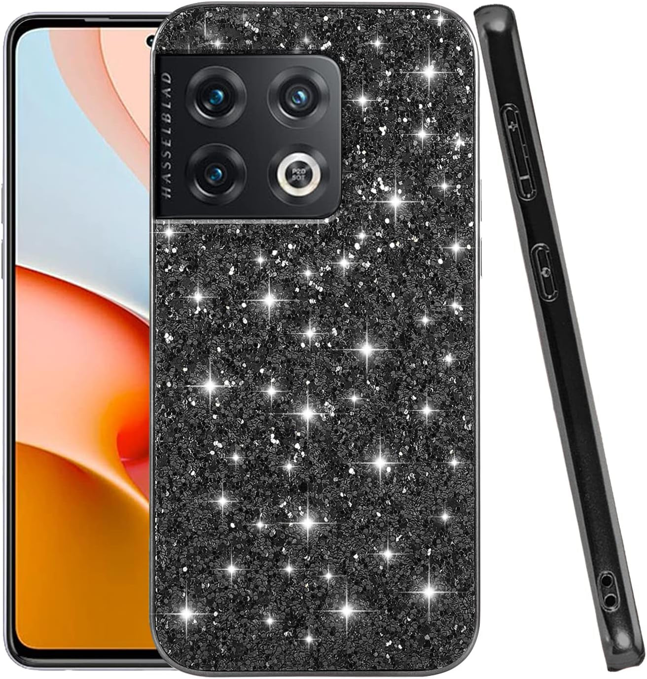 Jancyu Compatible with Oneplus 10 Pro Case, Shockproof Phone Cases for Oneplus 10 Pro Glitter Protective Cover for Women Cute Accessories (Black)  Jancyu   