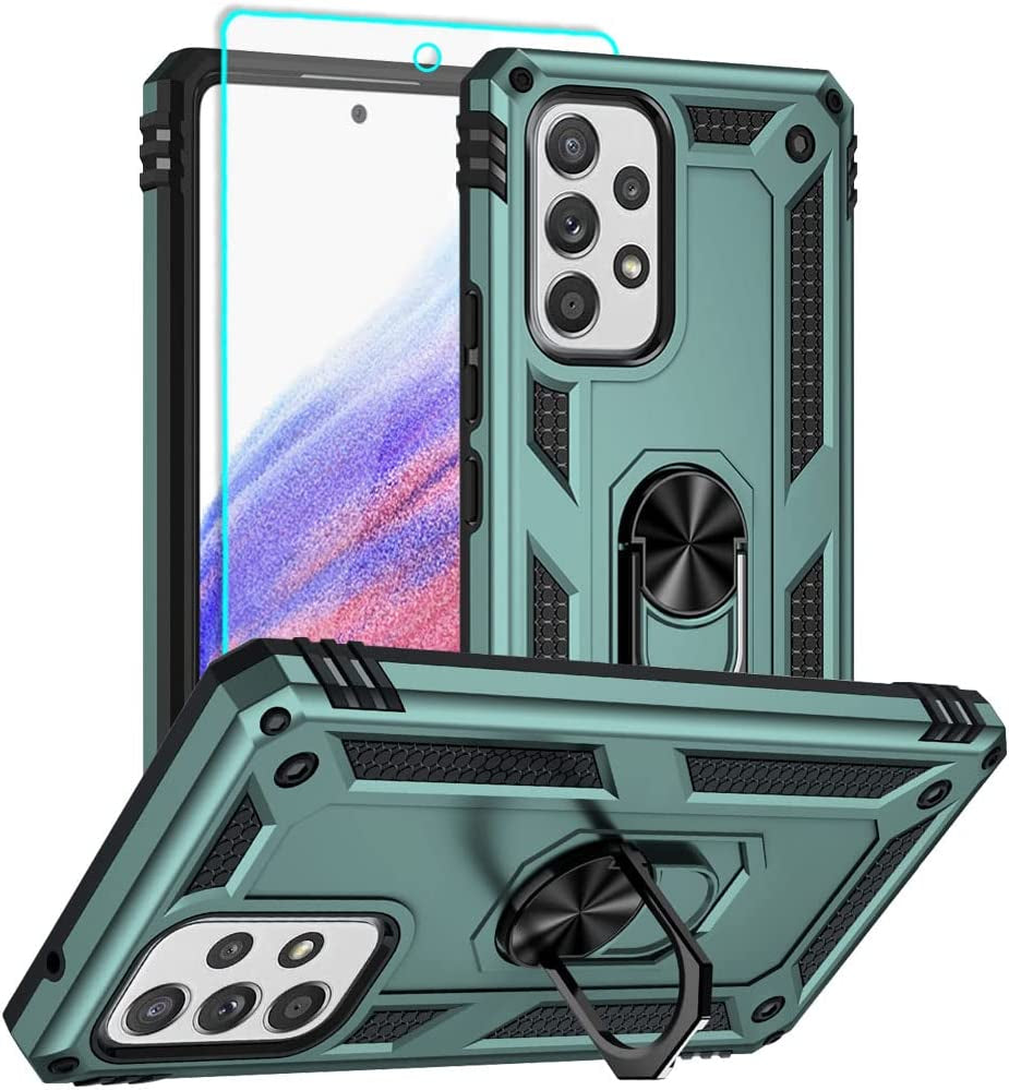 For Samsung A53 5G Case, Galaxy A53 5G Case with HD Screen Protector, [Military Grade 16Ft. Drop Tested] Ring Shockproof Protective Phone Case for Samsung Galaxy A53 5G,Blue  Yanmen Samsung Galaxy A53 5G Case Dark Green  