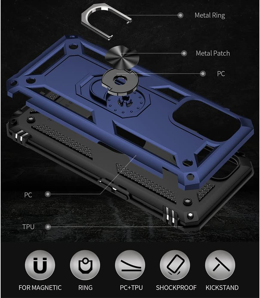 Aozuoton Oneplus Nord N200 5G Case: Military Grade 16Ft Drop Tested, Ring Shockproof Protective Cover with HD Screen Protector, Blue  Yanmen   