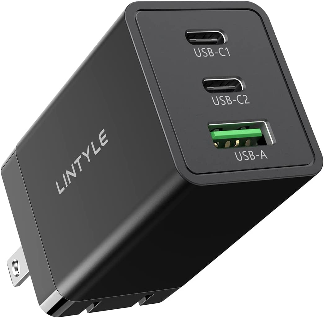 LINTYLE 3-Port USB C Gan Charger 65W PD 3.0 Fast Charger Block USB-C Power Delivery Type C Wall Charger Foldable Adapter for Iphone 14 Pro Max and Macbook Pro/Air, Galaxy S22/S21, Laptop (65W, Black)  LINTYLE   