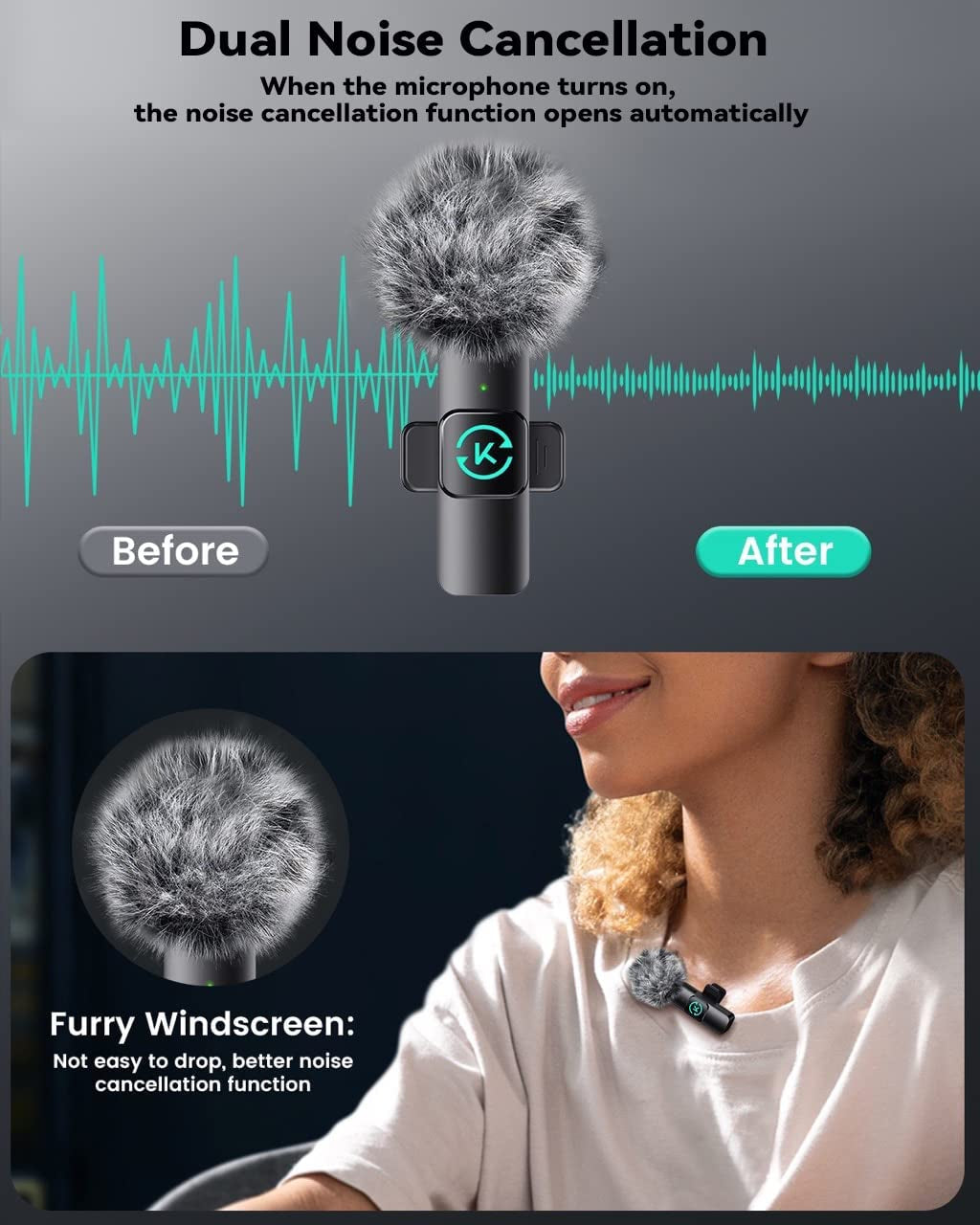 Kingwell Wireless Lavalier Microphone for Iphone, 2 Mini Lapel Microphones with Clearer Audio for Video Recording, Interview, Vlog (Black)  Kingwell   