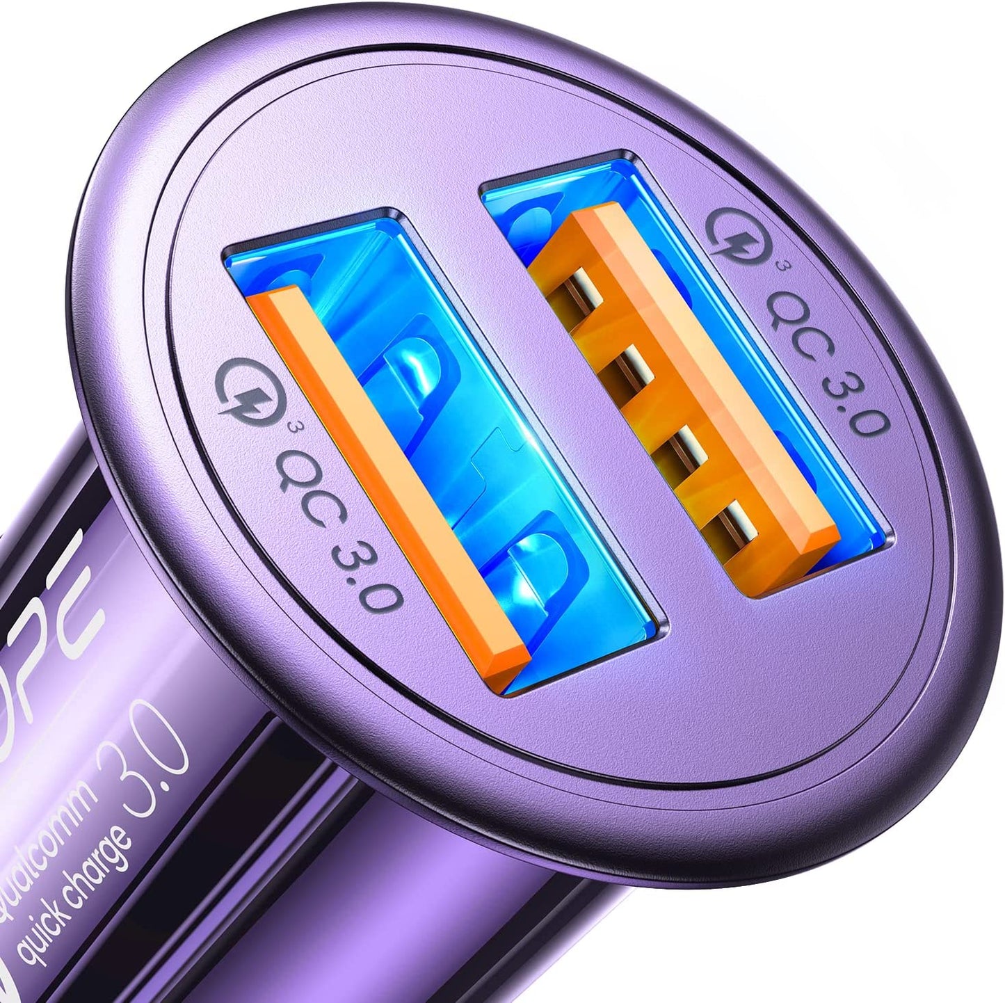 AINOPE USB Car Charger Port Fast Car Charger Fast Charge Cigarette Lighter USB Charger 36W All Metal Mini Quick Charge Compatible with Iphone 14/13/12/11 Pro/11/ X/8, Note 9/20 Galaxy S23/S10/S9  AINOPE ⚡36W DUAL Quick Charge: Purple  