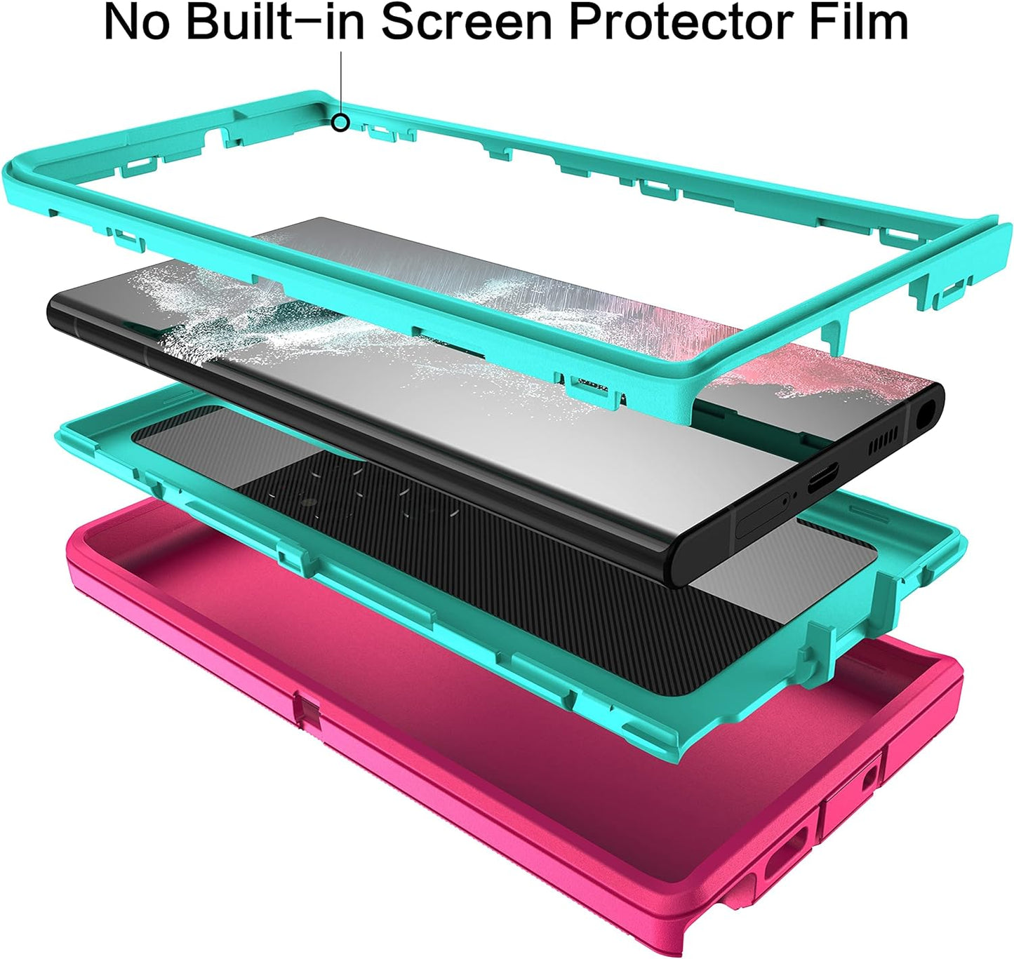 MXX Galaxy S22 Ultra Case - Heavy Duty Shockproof Rugged Bumper, Full Protection Dust Proof Cover, 6.8" (Pink/Light Blue)  Mxx Accessories llc   