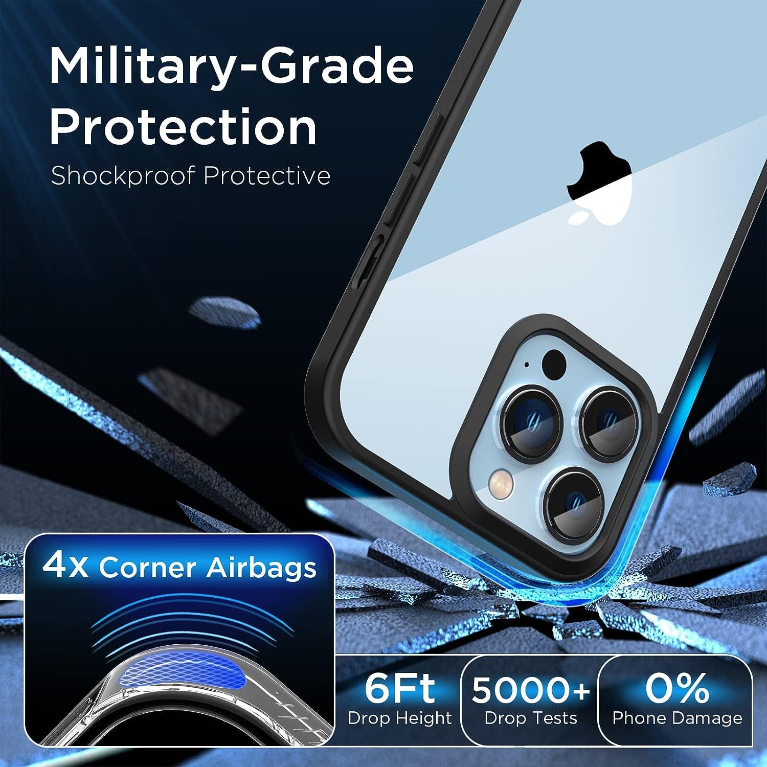 [2023 New] for Iphone 13 Pro Case Clear, [Non-Yellowing] [Military Drop Protection] Shockproof Bumper Slim Fit Phone Case Thin Cover for Apple 13Pro (6.1 In, Clear-Black)  Gotrays Gavin LLC   