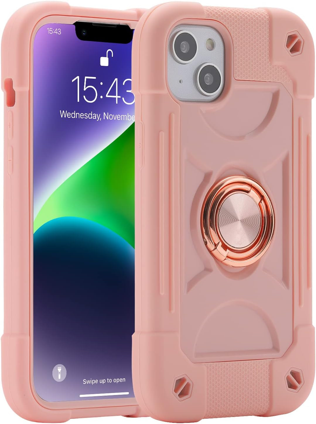 MARKILL Compatible with Iphone 14 plus Case 6.7 Inch with 360 Degree Rotate Ring Stand, Military Grade Drop Protection Full Body Rugged Heavy Duty Protective Cover for Iphone 14 Plus. (Avocado)  MARKILL Rose Gold  