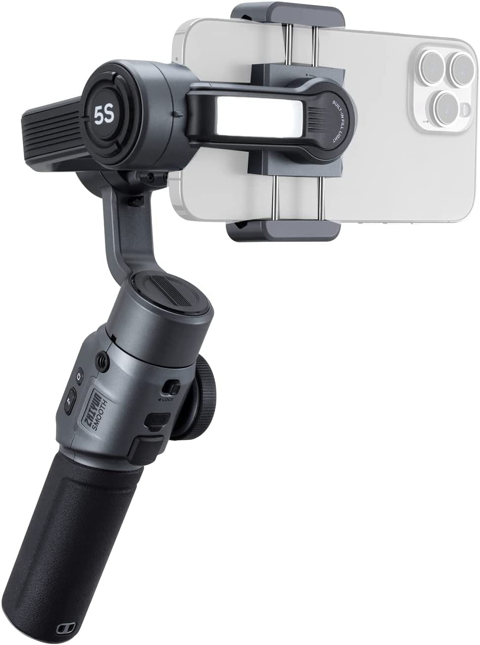 Zhiyun Smooth 5S Smartphone Gimbal Stabilizer 3-Axis with Built-In Fill Light for Iphone Android with Face Object Tracking for Vlog Video Live Stream INS Youtube (Smooth 5 Upgrade Version)-Gray  zhi yun   