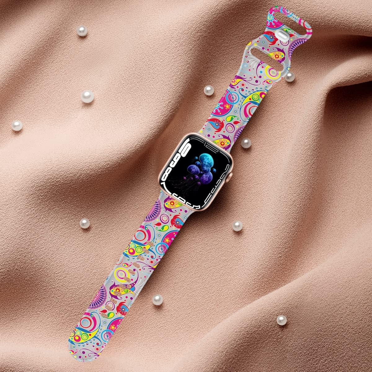 Creategreat Transparent Bands Compatible with Apple Watch Bands 41Mm 40Mm 38Mm 45Mm 44Mm 42Mm for Women Men, Clear Silicone Printed Fadeless Pattern Replacement Strap for Iwatch SE & Series 8,7,6,5,4,3,2,1  CreateGreat   