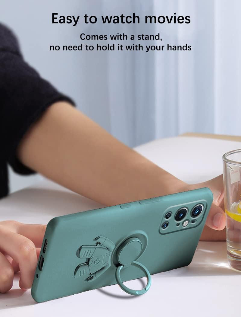 Compatible with Oneplus 9 Pro Case with Creative Astronaut Pattern Holder Green, Oneplus 9 Pro Phone Case with Ring Kickstand Silicone Shockproof Soft TPU Protective Slim Cover (Dark Green)  Wousunly   