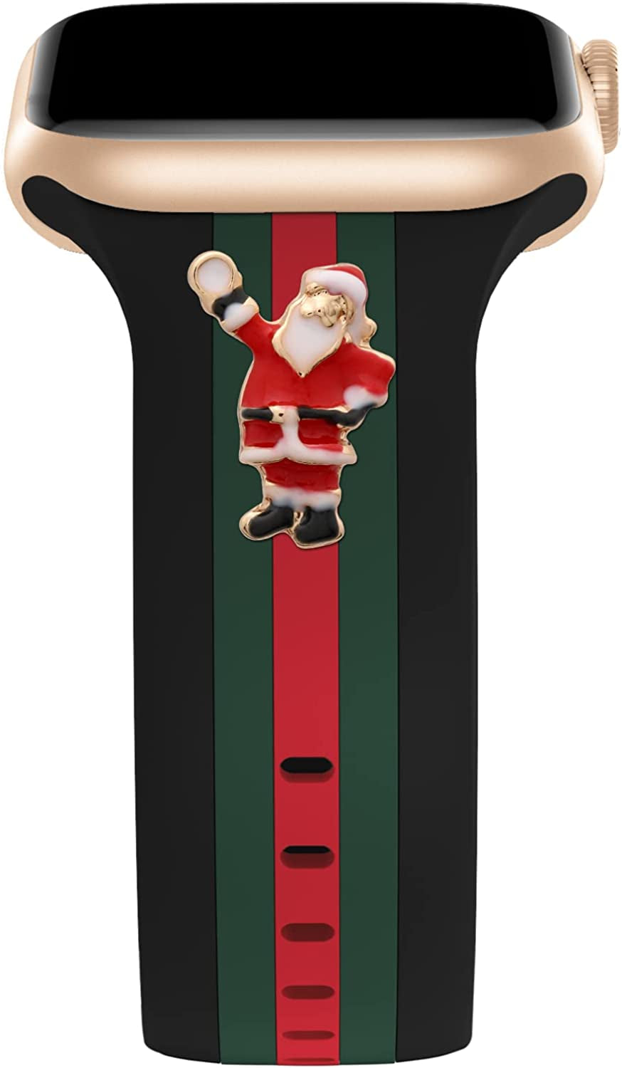 Designer Band with Charms Decor Compatible with Apple Watch Band 38Mm 40Mm 41Mm 42Mm 44Mm 45Mm 49Mm Women Men, Stylish Silicone Sport Wristbands for Iwatch Series 8 7 6 5 4 3 2 1 SE Ultra  Bagoplus Black/Green/Red-Santa Claus 42mm/44mm/45mm/49mm 