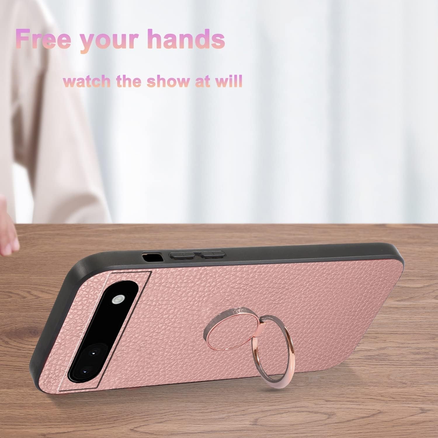 Compatible with Google Pixel 6 Pro Case with Ring Kickstand Pink,Google Pixel 6 Pro Phone Case Lychee Pattern Silicone Shockproof Holder Soft TPU Protective Slim Cover (Pink) …  Wousunly   