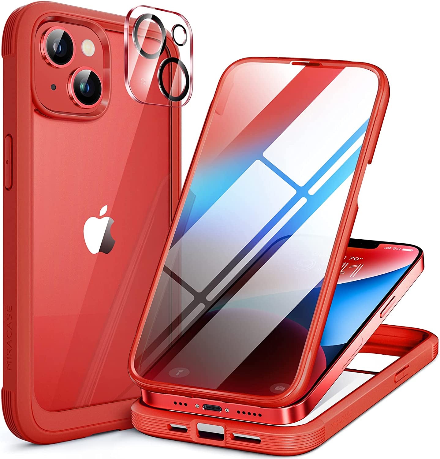 Miracase Glass Series Designed for Iphone 14 Case 6.1 Inch, 2023 Upgrade Full-Body Clear Bumper Case with Built-In 9H Tempered Glass Screen Protector and Camera Lens Protector,Clear  Miracase AF-Red  