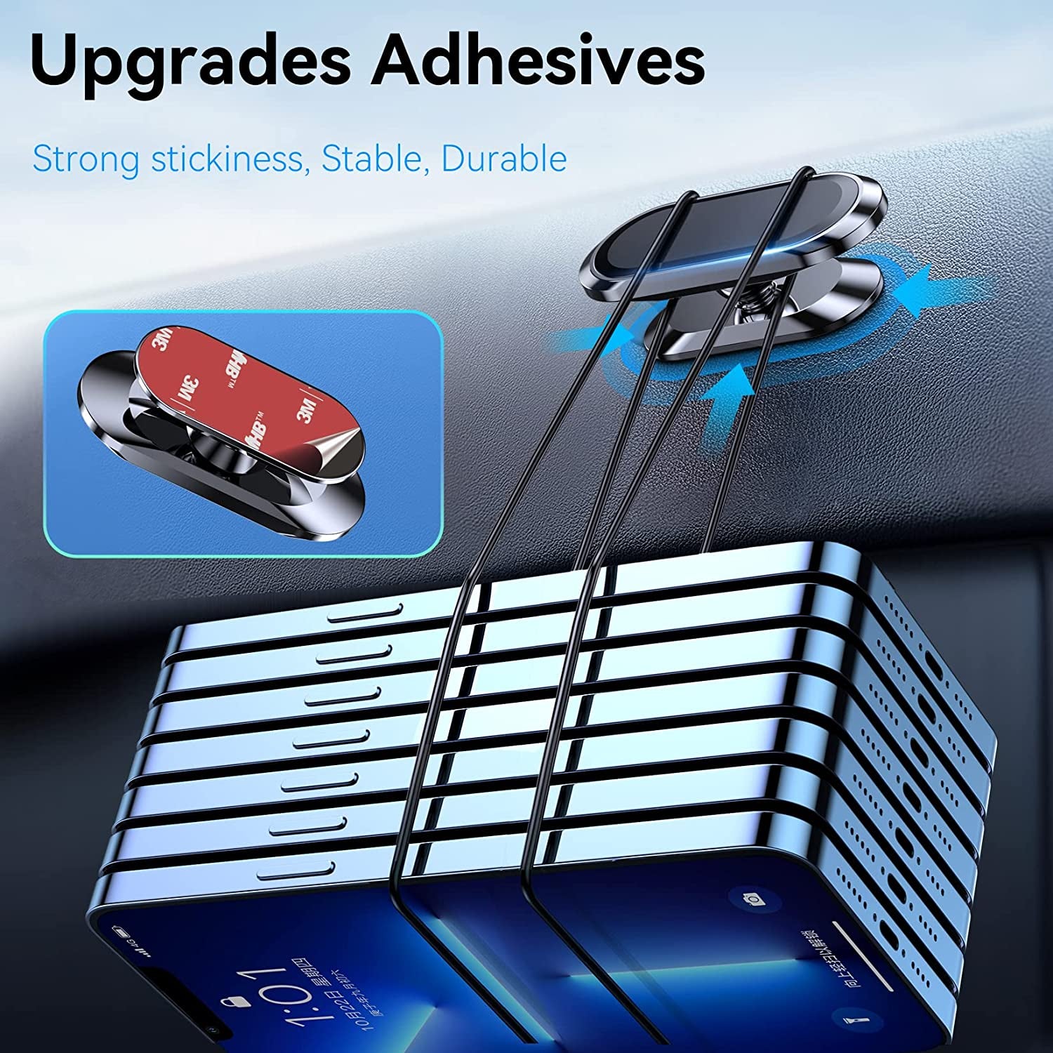 【2-Pack】Magnetic Phone Holder for Car, [ Super Strong Magnet ] [ with 4 Metal Plate ] Iphone Magnetic Car Mount for Cell Phone, [ 360° Rotation ] Universal Dashboard Adhesive Car Magnetic Phone Mount  Coolpow   