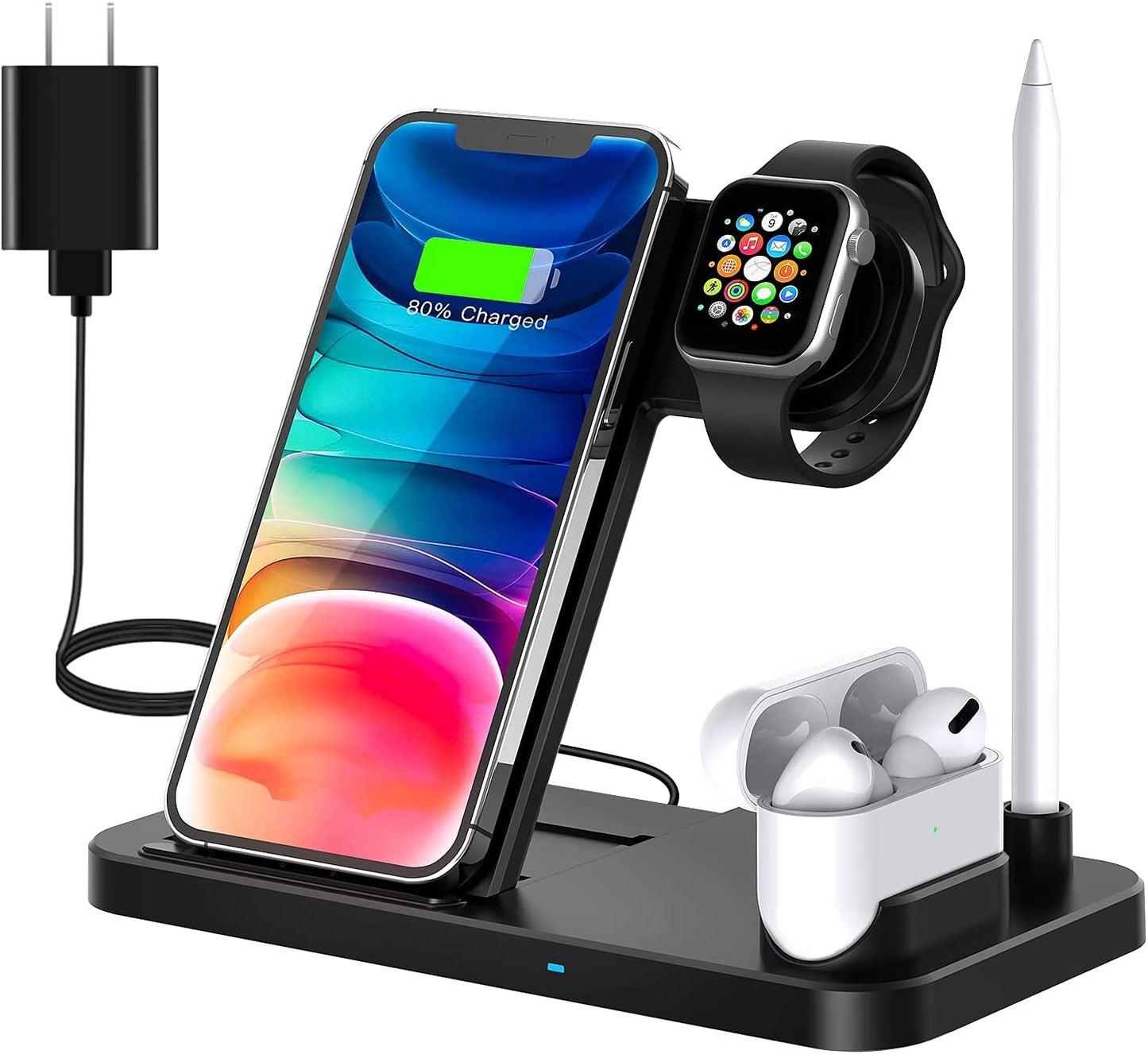 Wireless Charging Station - 4 in 1 Wireless Charger Charging Stand Compatible with Iphone 14 plus Pro Max 13 Pro Max 12 Pro Max SE 11Pro X XR Xs Max 8 plus - Apple Watch Series Airpods 1 2 3 Pro  ESTAVEL   
