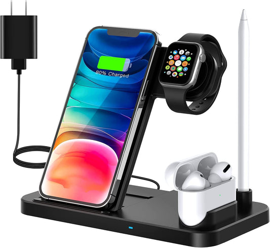 Wireless Charging Station - 4 in 1 Wireless Charger Charging Stand Compatible with Iphone 14 plus Pro Max 13 Pro Max 12 Pro Max SE 11Pro X XR Xs Max 8 plus - Apple Watch Series Airpods 1 2 3 Pro  ESTAVEL   