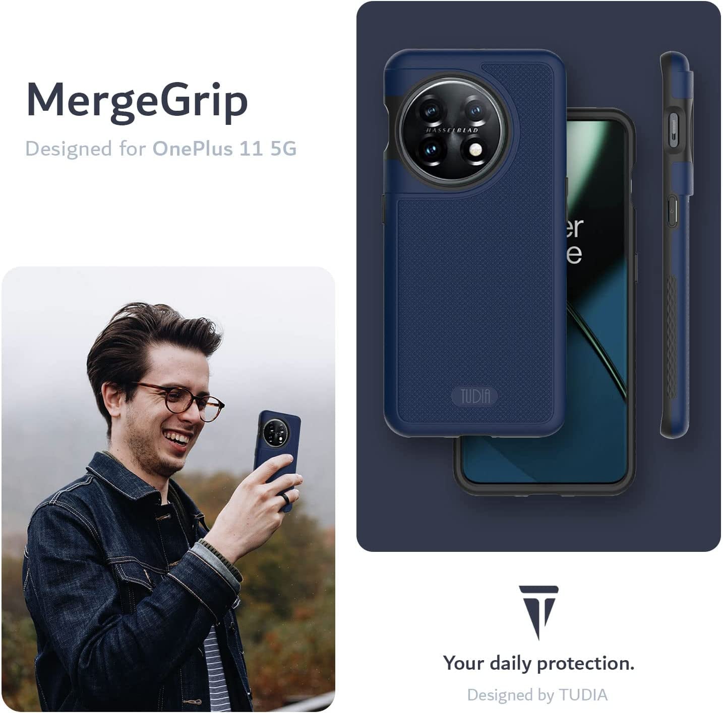 TUDIA Dualshield Grip Designed for Oneplus 11 Case 5G (2023), [Mergegrip] Dual Layer Shockproof Slim Military Grade Non-Slip Tough Heavy Duty Protective Phone Case Cover (Indigo Blue)  TUDIA   