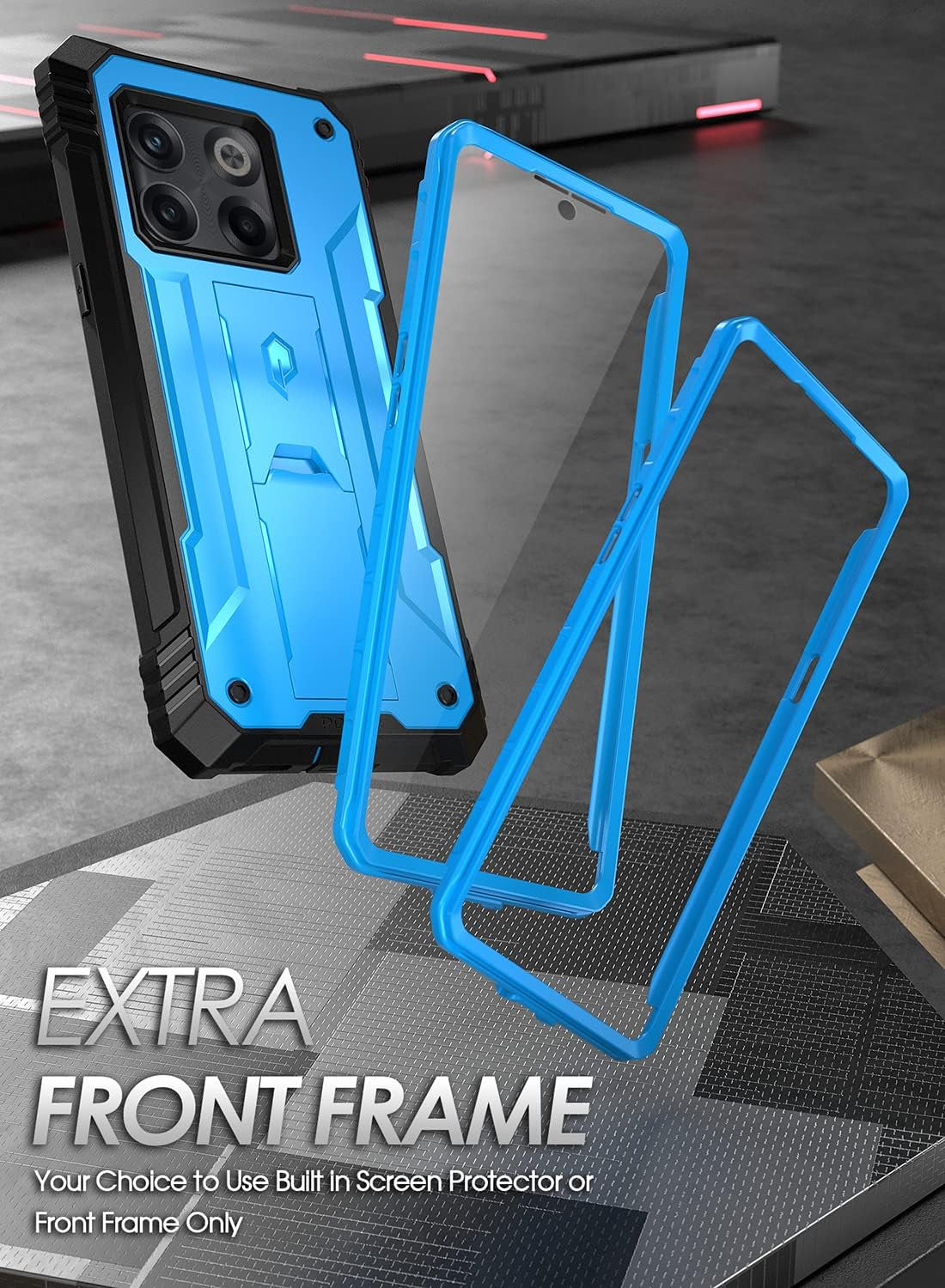 Poetic Revolution Series Designed for Oneplus 10T Case, Full-Body Rugged Dual-Layer Shockproof Protective Cover with Kickstand and Built-In-Screen Protector, Sky Blue  Poetic   