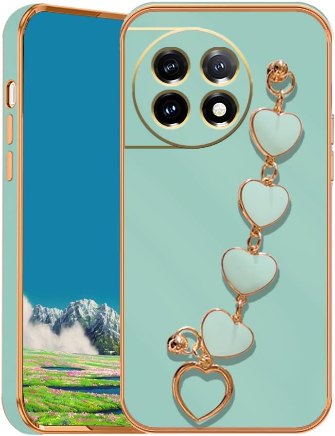 Jancyu Compatible with Oneplus 11 Case Silicone,Shockproof Phone Case for Oneplus11 with Strap Love Slim Protective Accessories Cute Cover for Women Girls (Green)  Jancyu Green  
