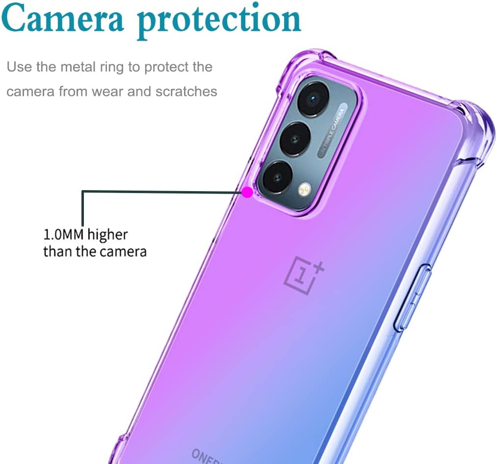 Vokuha for Oneplus Nord N200 5G Case with Tempered Glass Screen Protector, Cute Clear Gradient Slim Shockproof TPU Back Phone Protective Cover for Oneplus Nord N200 5G (Purple/Blue)  Vokuha   