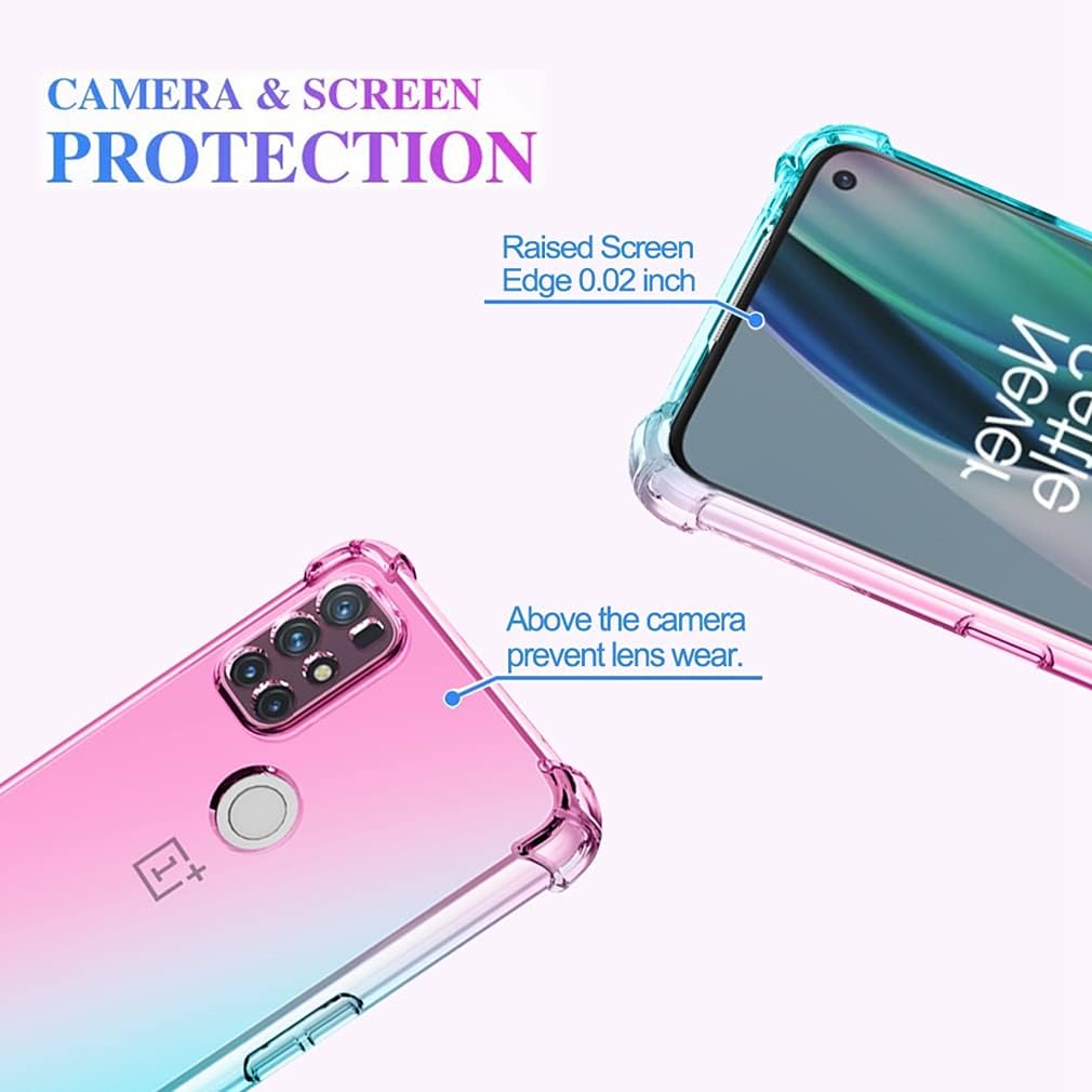 Ueokeird for Oneplus Nord N10 5G [Not Fit for Oneplus Nord N100] Clear Cute Gradient Phone Case Slim anti Scratch Flexible TPU Cover Shockproof Protective Case for Oneplus Nord N10 5G (Pink/Green)  Ueokeird   