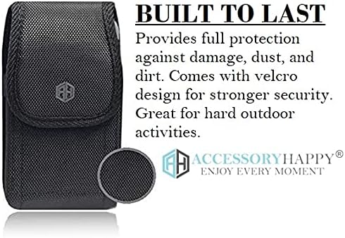 AH Military Grade Cell Phone Pouch Clip Holster Holder W/ Belt Loop for Iphone 8 plus 11 12 13 Pro Max, S20 plus Nylon Canvas Construction Cell Phone Holsters Fits Cell Phone W/ Otterbox (Large)  AccessoryHappy   