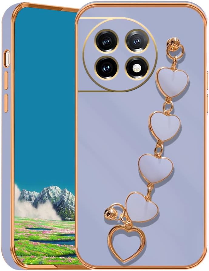 Jancyu Compatible with Oneplus 11 Case Silicone,Shockproof Phone Case for Oneplus11 with Strap Love Slim Protective Accessories Cute Cover for Women Girls (Green)  Jancyu Smoke Purple  