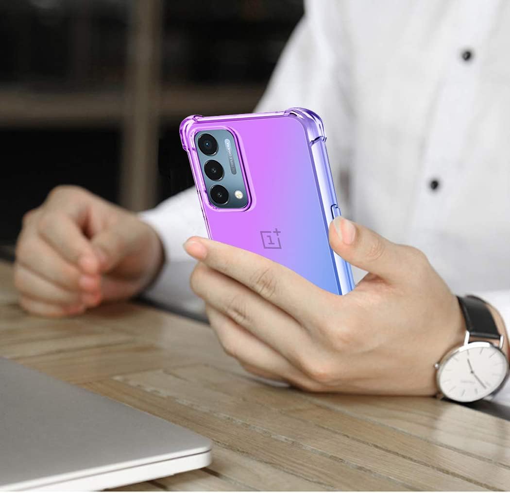 Vokuha for Oneplus Nord N200 5G Case with Tempered Glass Screen Protector, Cute Clear Gradient Slim Shockproof TPU Back Phone Protective Cover for Oneplus Nord N200 5G (Purple/Blue)  Vokuha   