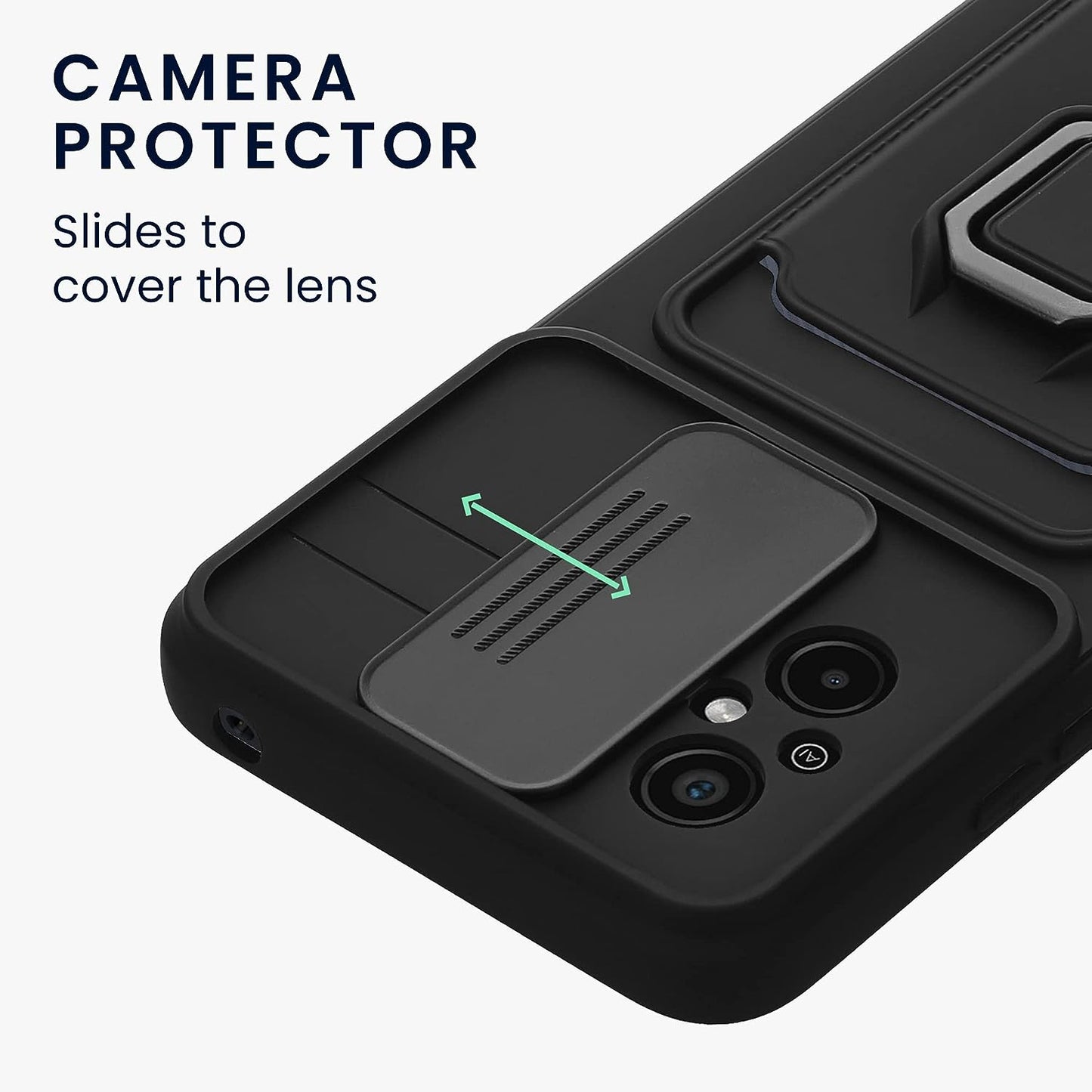 Kwmobile Plastic Case Compatible with Xiaomi Redmi 12C - Case with Metal Stand Card Slot Finger Holder - Black  KW-Commerce   