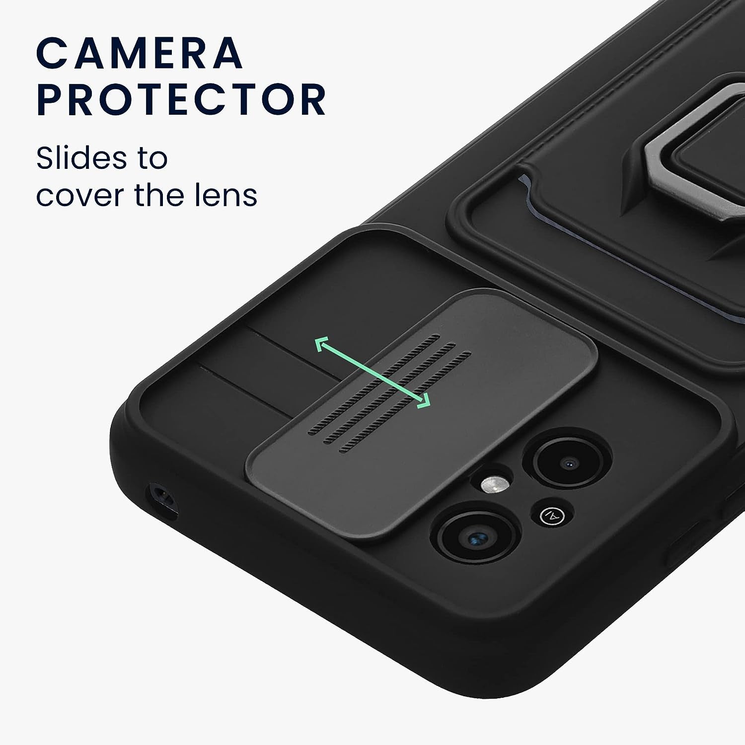 Kwmobile Plastic Case Compatible with Xiaomi Redmi 12C - Case with Metal Stand Card Slot Finger Holder - Black  KW-Commerce   