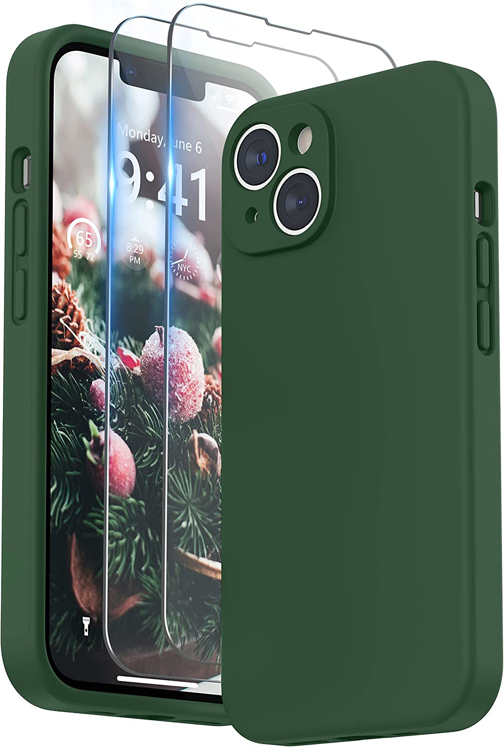 SURPHY Compatible with Iphone 14 Case with Screen Protector (Camera Protection + Soft Microfiber Lining) Liquid Silicone Phone Case 6.1 Inch 2022 (Chalk Pink)  SURPHY Clover Green  