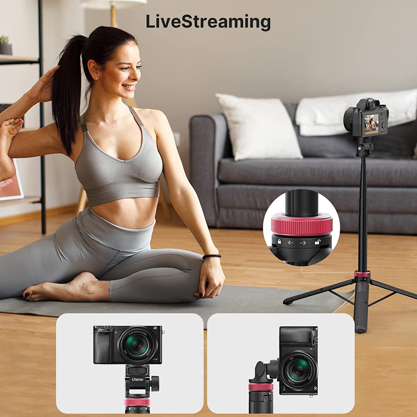 57.48 Inch Extendable Selfie Stick for Action Camera W Smartphone Clamp Extension Pole, for Gopro for Sony Canon Vlogging Cams for Iphone 14 13 Pro Max  POLE3266   