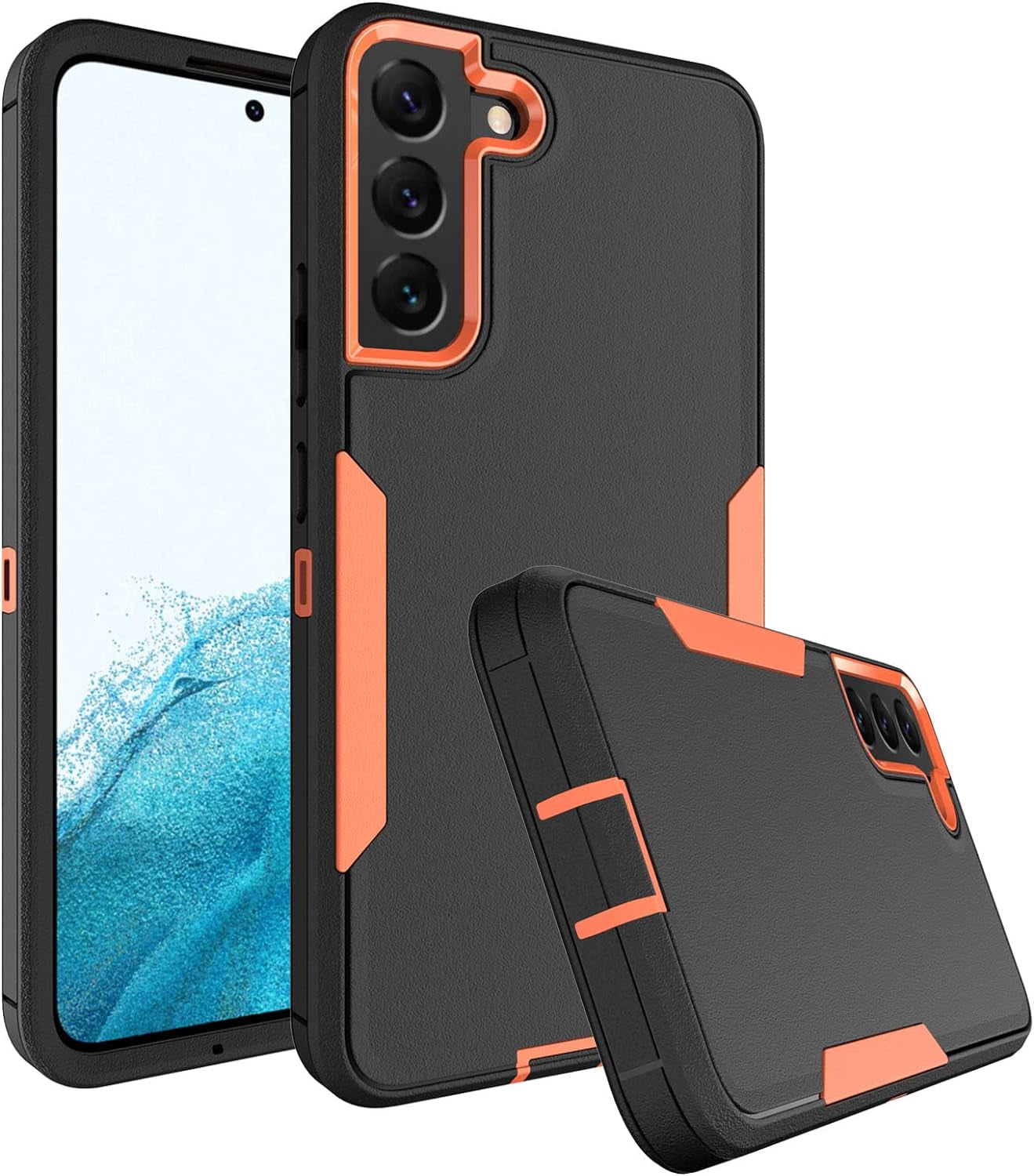 Dahkoiz for Samsung Galaxy S22 Case, Dust-Proof Port Cover, Full Body Durable Silicone Rubber Phone Case for Samsung Galaxy S22 5G, Black/Red  UNISMART INC Galaxy S22 Case Orange/Black Galaxy S22 