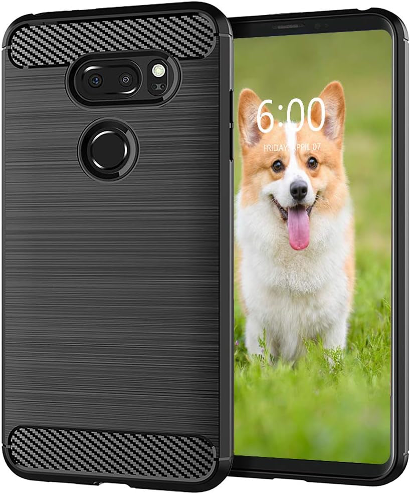 KEEPCA for LG V30 Case,Slim Thin Soft Silicone TPU Rubber Anti-Scratch Shockproof Carbon Fiber Protective Cases Cover for LG V35 Thinq,Brushed Black  KEEPCA   
